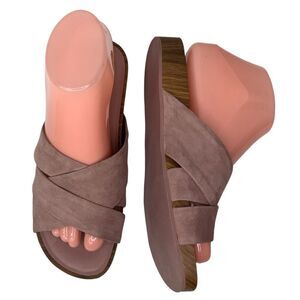 Cole Haan Braelyn Footbed Burlwood Blush Pink Suede Women’s Flat Sandal Sz 7